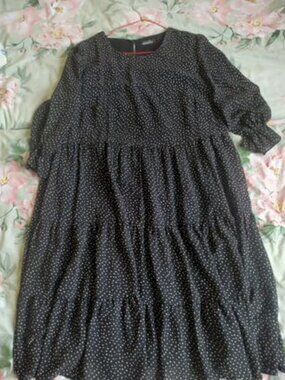Black Polka Dot Tiered Midi Dress
